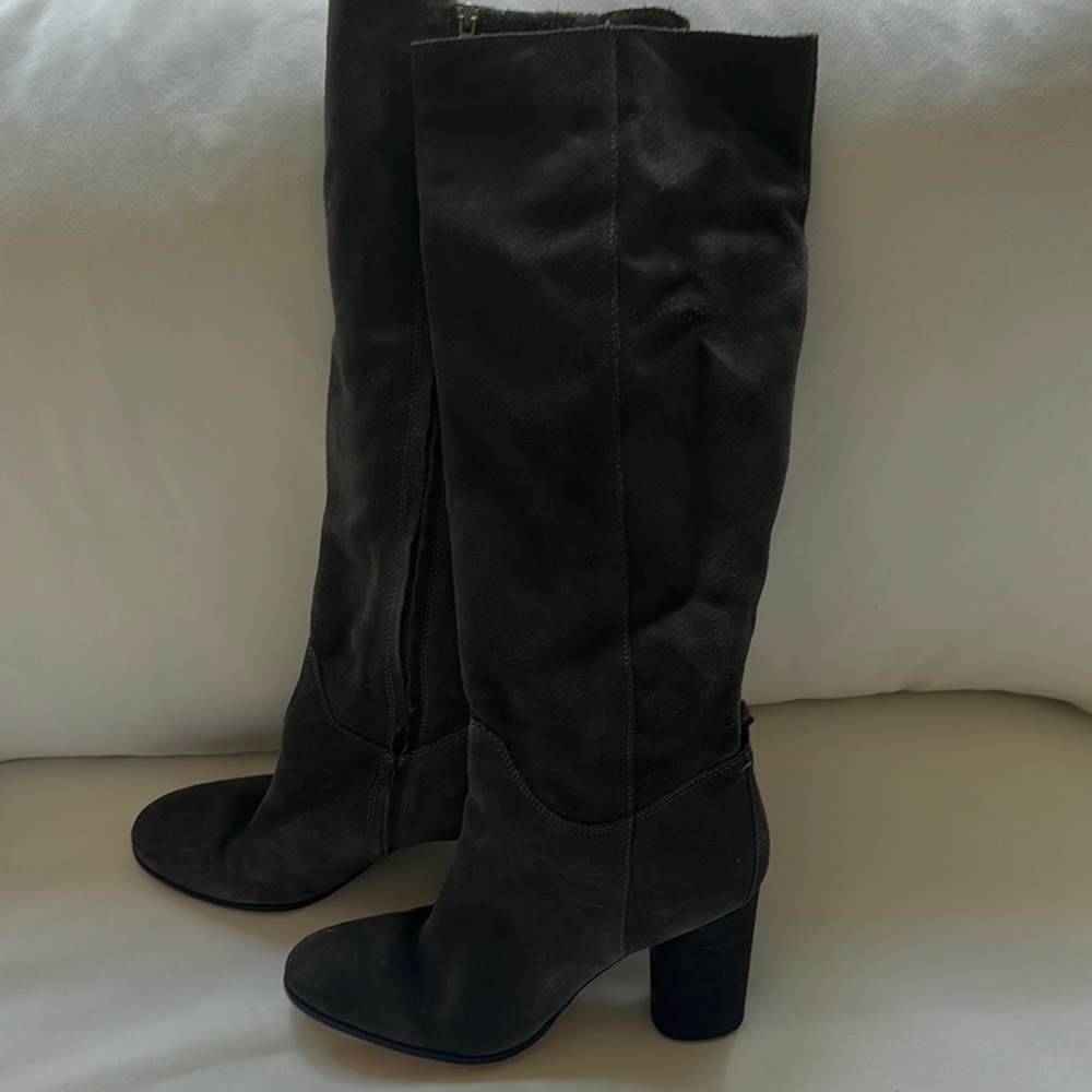 Sam Edelman Charcoal suede Heeled Ankle Boots with Chunky round Block Heel